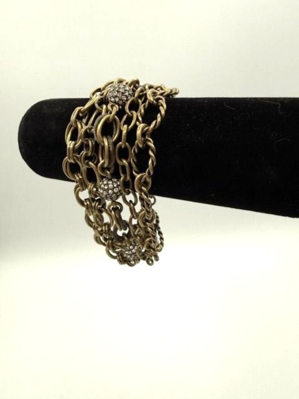 Chloe + Isabel Heirloom Brushed Bronze Multi Strand Rhinestone Toggle Bracelet